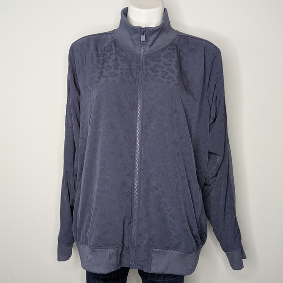 Athleta Blue Leopard Print Zip Up Jacket 1X - Picture 1 of 9